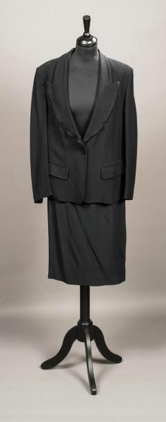 null SONIA RYKIEL - Lot de deux vestes noires en crêpe aux rebords volantés et strassés,...